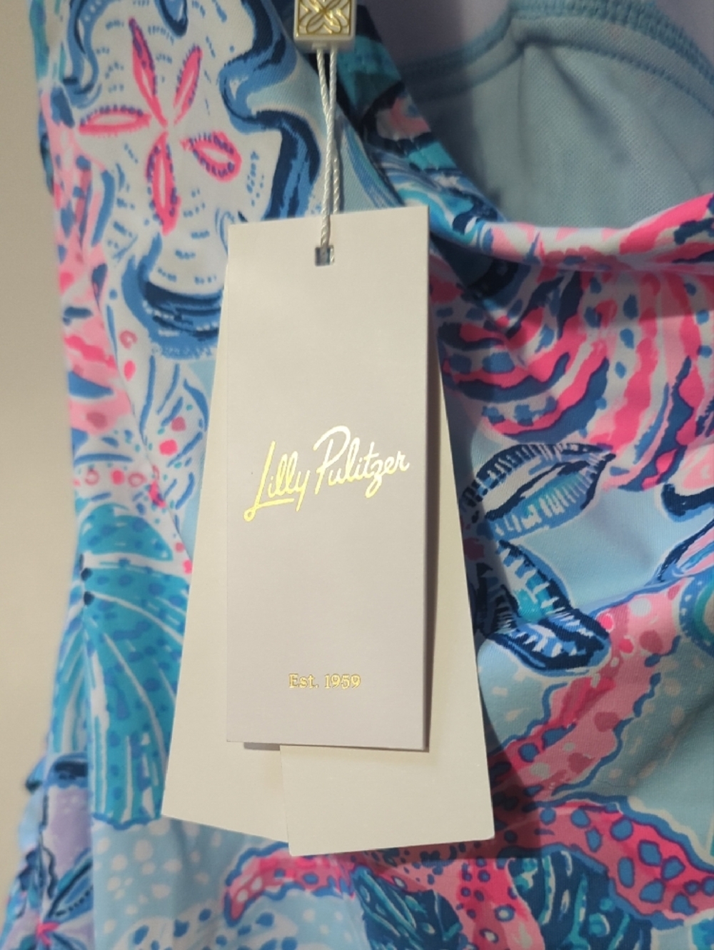 Lilly Pulitzer Blue One-Piece Swimsuit with Pink & Navy Sea Life Print - Picture 4 of 5